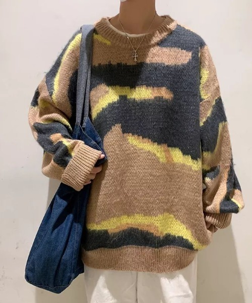 【WARAIJOGO】総柄パターンアクリルニットプルオーバー(NEZ)（スウェット）｜WARAIJOGO（ワライジョウゴ）