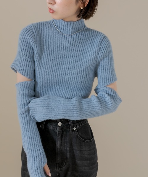 mline（エムライン）の「[mline]アームウォーマーハイネックニット（ニット/セーター・レディース・グレー/オフホワイト/ブルー・FREE）」の3枚目の写真