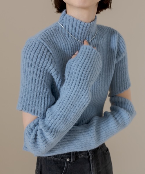 mline（エムライン）の「[mline]アームウォーマーハイネックニット（ニット/セーター・レディース・グレー/オフホワイト/ブルー・FREE）」の11枚目の写真