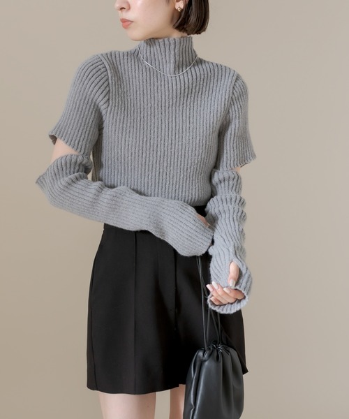 mline（エムライン）の「[mline]アームウォーマーハイネックニット（ニット/セーター・レディース・グレー/オフホワイト/ブルー・FREE）」の18枚目の写真