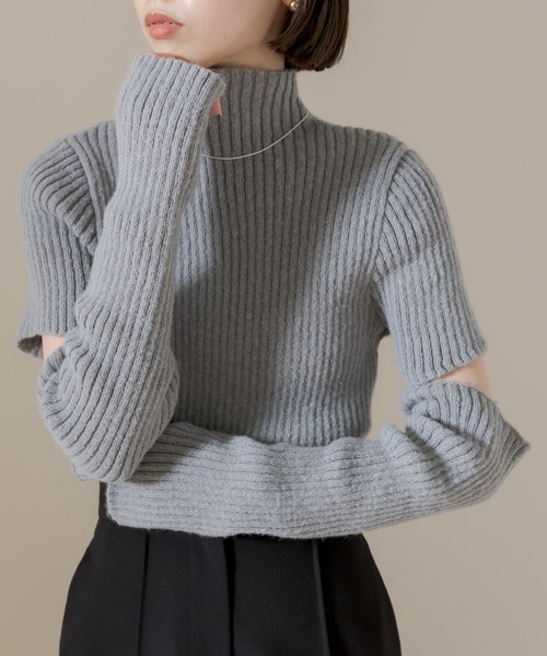 mline（エムライン）の「[mline]アームウォーマーハイネックニット（ニット/セーター・レディース・グレー/オフホワイト/ブルー・FREE）」の17枚目の写真