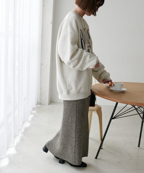 DISCOAT(ディスコート)の「リブニットロングスカート(スカート・レディース・チャコールグレー/オレンジ・FREE)」の5枚目の写真