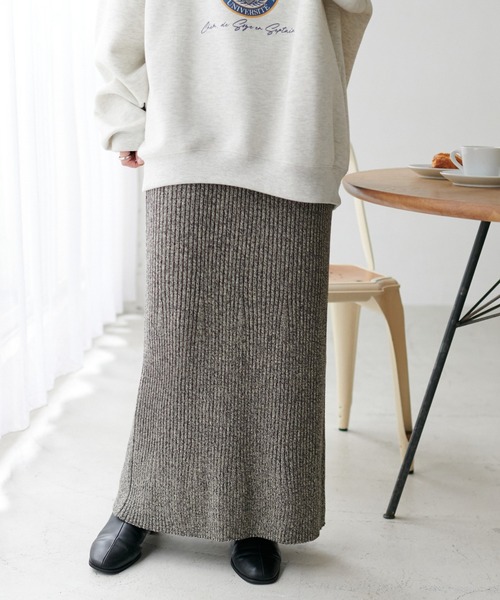 DISCOAT(ディスコート)の「リブニットロングスカート(スカート・レディース・チャコールグレー/オレンジ・FREE)」の7枚目の写真