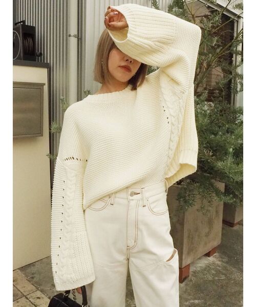 EVRIS（エヴリス）の「パターンルーズニットトップス（ニット/セーター・レディース・ホワイト/ブラック/オレンジ/ネイビー・FREE）」の11枚目の写真