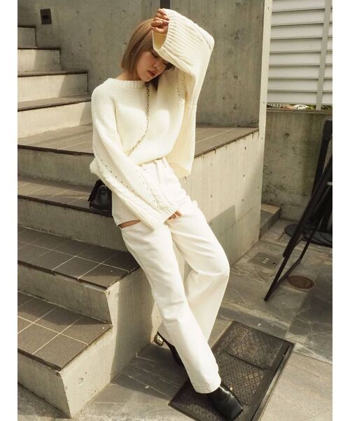 EVRIS（エヴリス）の「パターンルーズニットトップス（ニット/セーター・レディース・ホワイト/ブラック/オレンジ/ネイビー・FREE）」の15枚目の写真