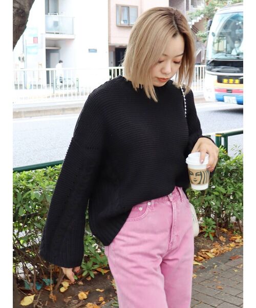 EVRIS（エヴリス）の「パターンルーズニットトップス（ニット/セーター・レディース・ホワイト/ブラック/オレンジ/ネイビー・FREE）」の18枚目の写真