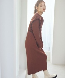 【WEB限定カラー有】柄ベストＳＥＴニットワンピース 176519