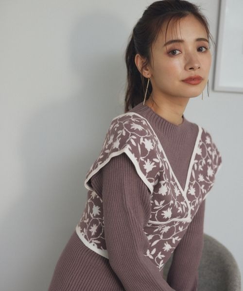 mysty woman（ミスティウーマン）の「【WEB限定カラー有】柄ベストＳＥＴニットワンピース 176519（ワンピース・レディース・ブラック/ブラウン/モカ/アイボリー・FREE）」の6枚目の写真