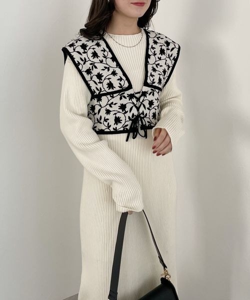mysty woman（ミスティウーマン）の「【WEB限定カラー有】柄ベストＳＥＴニットワンピース 176519（ワンピース・レディース・ブラック/ブラウン/モカ/アイボリー・FREE）」の14枚目の写真