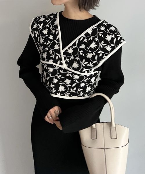 mysty woman（ミスティウーマン）の「【WEB限定カラー有】柄ベストＳＥＴニットワンピース 176519（ワンピース・レディース・ブラック/ブラウン/モカ/アイボリー・FREE）」の8枚目の写真