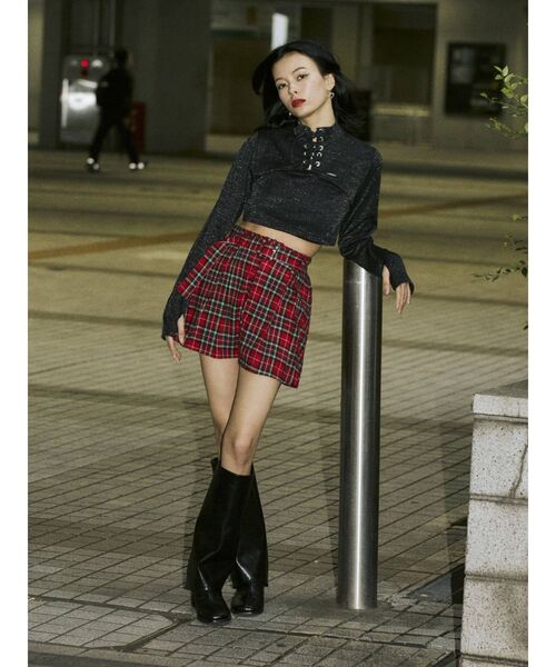 jouetie(ジュエティ)の「レースアップクロップドトップス【ショート丈】(Tシャツ/カットソー・レディース・ピンク/ブラック/ブルー・MEDIUM)」の9枚目の写真