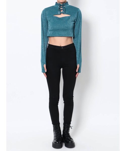 jouetie(ジュエティ)の「レースアップクロップドトップス【ショート丈】(Tシャツ/カットソー・レディース・ピンク/ブラック/ブルー・MEDIUM)」の8枚目の写真