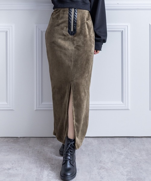 clear（クリア）の「ファーIラインスリットスカート（スカート・レディース・カーキ/ブラック/グレー・F）」の3枚目の写真