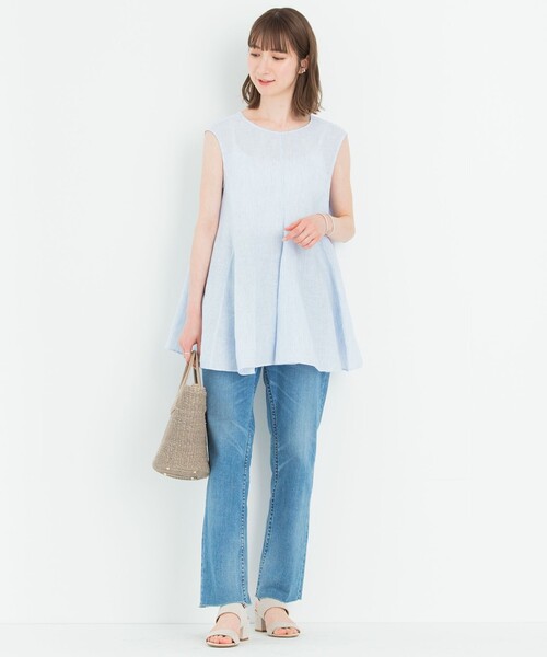 23区　LIBECO ノースリーブ 洗える】LIBECO ノースリーブ ワンピース / 23区 S