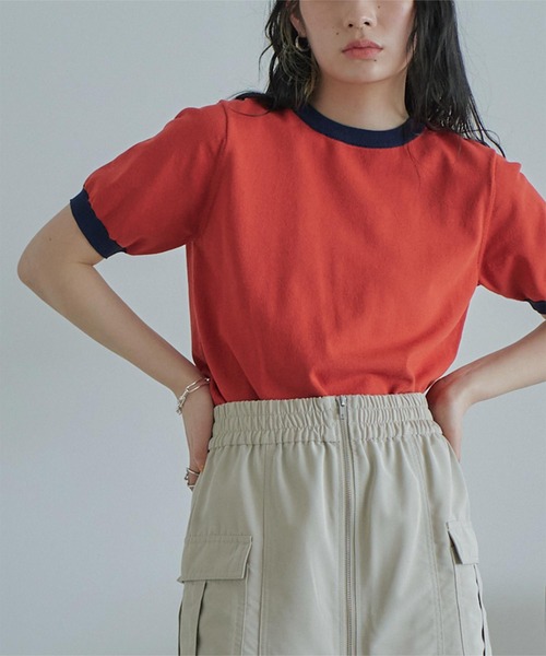 miette(ミエット)の「配色デザイン半袖トップス(Tシャツ/カットソー・レディース・ライトベージュ/ブラック/パープル/レッド/ライトグリーン・FREE)」の5枚目の写真