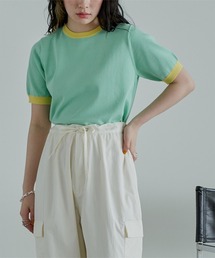 配色デザイン半袖トップス