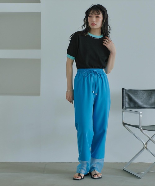 miette(ミエット)の「配色デザイン半袖トップス(Tシャツ/カットソー・レディース・ライトベージュ/ブラック/パープル/レッド/ライトグリーン・FREE)」の6枚目の写真