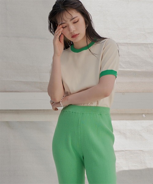 miette(ミエット)の「配色デザイン半袖トップス(Tシャツ/カットソー・レディース・ライトベージュ/ブラック/パープル/レッド/ライトグリーン・FREE)」の7枚目の写真