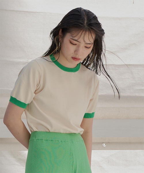 miette(ミエット)の「配色デザイン半袖トップス(Tシャツ/カットソー・レディース・ライトベージュ/ブラック/パープル/レッド/ライトグリーン・FREE)」の8枚目の写真