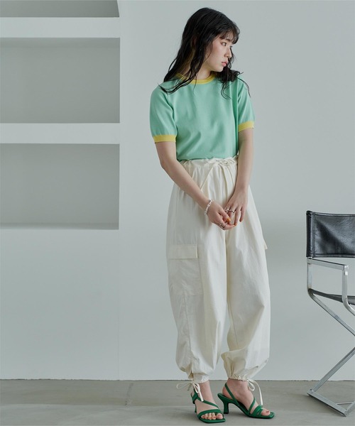 miette(ミエット)の「配色デザイン半袖トップス(Tシャツ/カットソー・レディース・ライトベージュ/ブラック/パープル/レッド/ライトグリーン・FREE)」の9枚目の写真