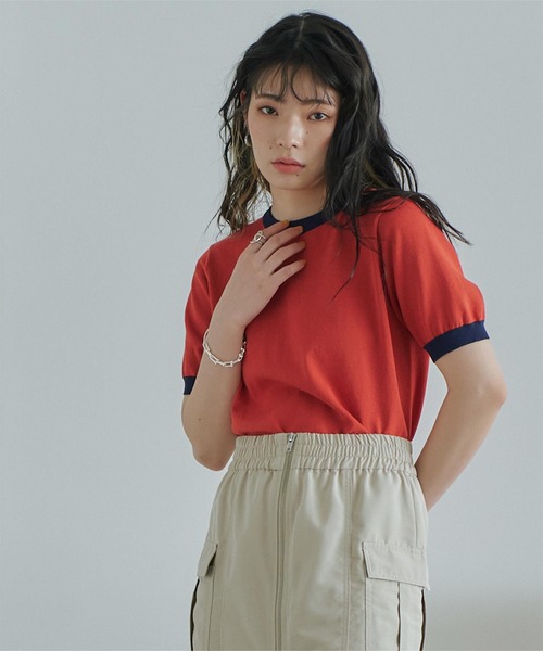 miette(ミエット)の「配色デザイン半袖トップス(Tシャツ/カットソー・レディース・ライトベージュ/ブラック/パープル/レッド/ライトグリーン・FREE)」の10枚目の写真