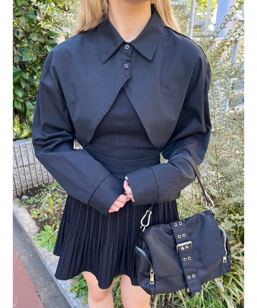 PHILLY（フィリー）の「キャミソール＋ショートシャツSET（シャツ/ブラウス・レディース・ホワイト/ブラック/サックスブルー・FREE）」の2枚目の写真