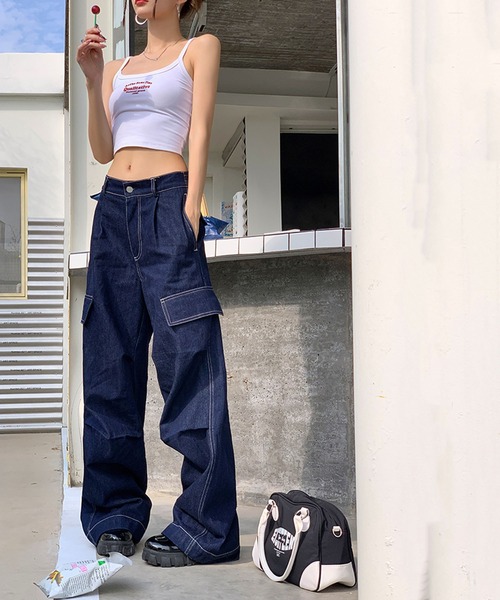 Jewelobe(ジュエローブ)の「ワイドデニムカーゴパンツ(デニムパンツ・レディース・ネイビー・M/L)」の19枚目の写真
