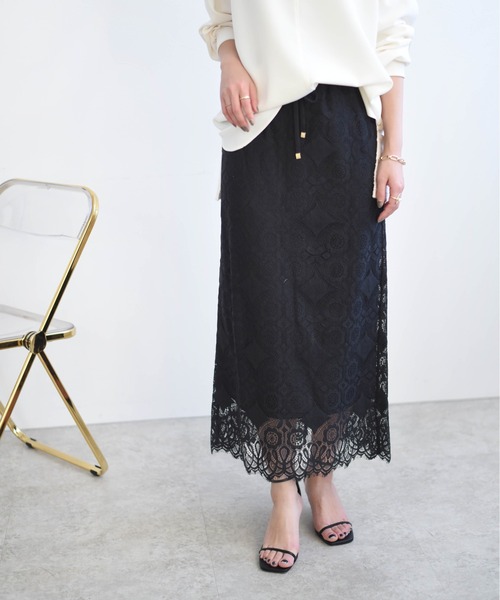 Eimee Law(エイミーロウ)の「レースナロースカート(スカート・レディース・オフホワイト/ブラック/ネイビー・38)」の2枚目の写真