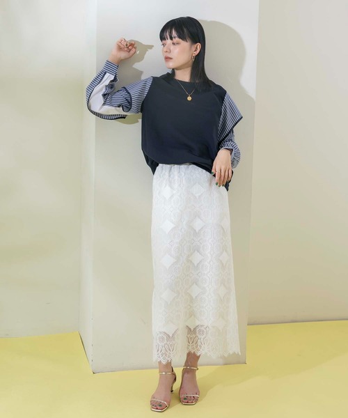 Eimee Law(エイミーロウ)の「レースナロースカート(スカート・レディース・オフホワイト/ブラック/ネイビー・38)」の6枚目の写真