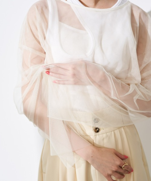 Solace(ソレイス)の「チュールシアーレイヤードプルオーバー(シャツ/ブラウス・レディース・ナチュラル/ピンク/ブラック・FREE)」の6枚目の写真