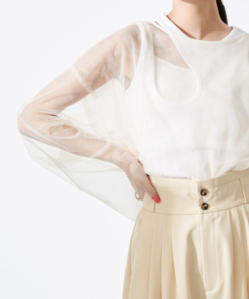 Solace(ソレイス)の「チュールシアーレイヤードプルオーバー(シャツ/ブラウス・レディース・ナチュラル/ピンク/ブラック・FREE)」の5枚目の写真