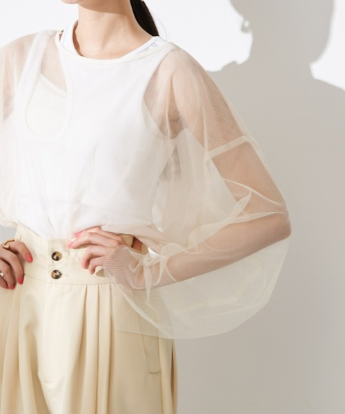 Solace(ソレイス)の「チュールシアーレイヤードプルオーバー(シャツ/ブラウス・レディース・ナチュラル/ピンク/ブラック・FREE)」の4枚目の写真