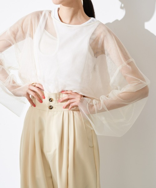 Solace(ソレイス)の「チュールシアーレイヤードプルオーバー(シャツ/ブラウス・レディース・ナチュラル/ピンク/ブラック・FREE)」の14枚目の写真