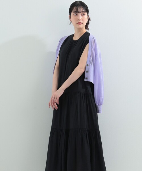 Ray BEAMS(レイビームス)の「Ray BEAMS / シアー ウエスト リブ Vネック カーディガン(カーディガン/ボレロ・レディース・ブラック/グリーン/ラベンダー・ONE SIZE)」の3枚目の写真