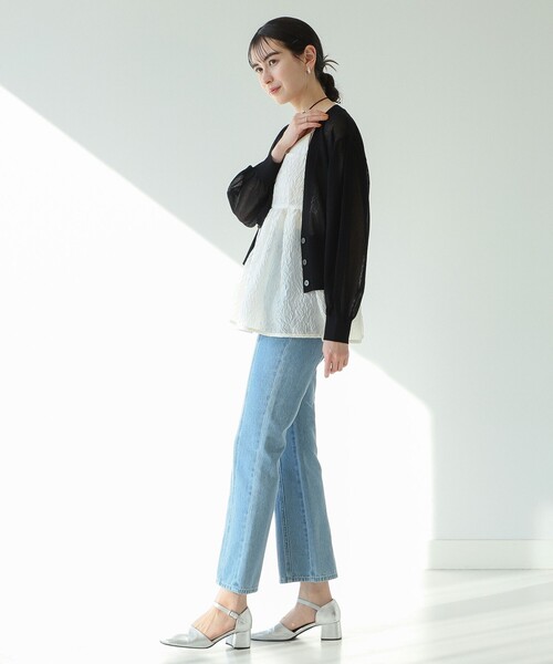 Ray BEAMS(レイビームス)の「Ray BEAMS / シアー ウエスト リブ Vネック カーディガン(カーディガン/ボレロ・レディース・ブラック/グリーン/ラベンダー・ONE SIZE)」の4枚目の写真