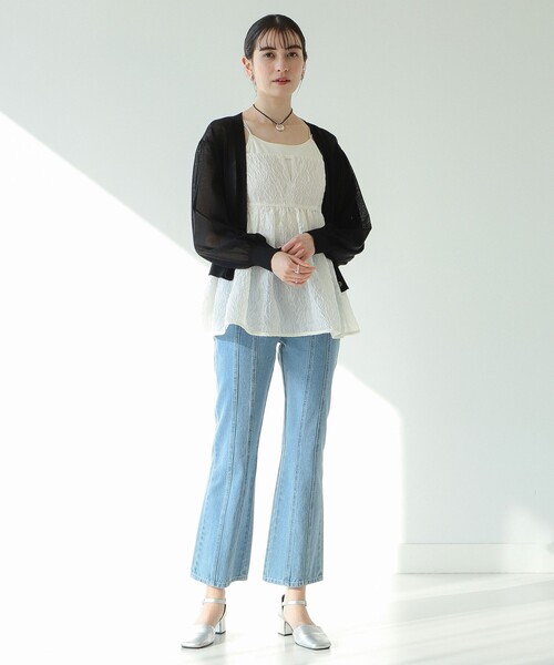 Ray BEAMS(レイビームス)の「Ray BEAMS / シアー ウエスト リブ Vネック カーディガン(カーディガン/ボレロ・レディース・ブラック/グリーン/ラベンダー・ONE SIZE)」の5枚目の写真