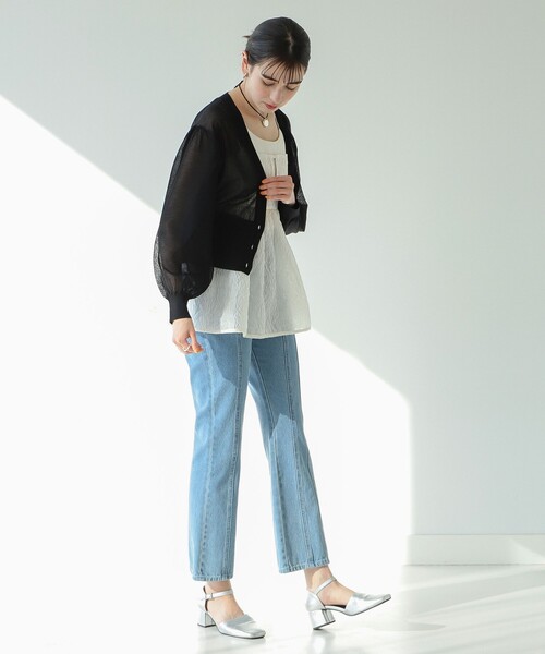 Ray BEAMS(レイビームス)の「Ray BEAMS / シアー ウエスト リブ Vネック カーディガン(カーディガン/ボレロ・レディース・ブラック/グリーン/ラベンダー・ONE SIZE)」の6枚目の写真