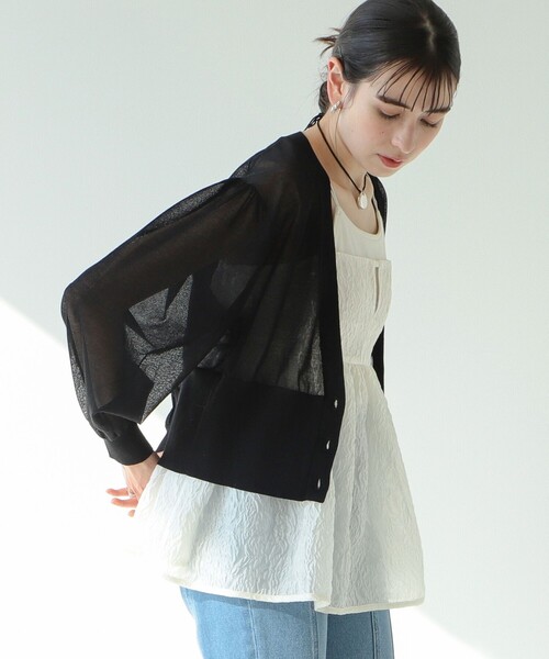 Ray BEAMS(レイビームス)の「Ray BEAMS / シアー ウエスト リブ Vネック カーディガン(カーディガン/ボレロ・レディース・ブラック/グリーン/ラベンダー・ONE SIZE)」の7枚目の写真