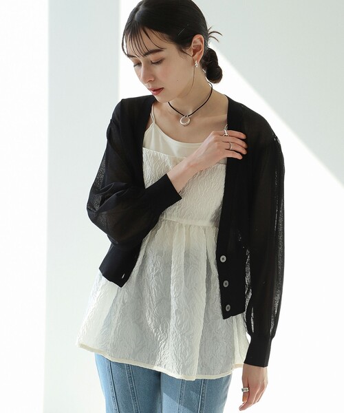 Ray BEAMS(レイビームス)の「Ray BEAMS / シアー ウエスト リブ Vネック カーディガン(カーディガン/ボレロ・レディース・ブラック/グリーン/ラベンダー・ONE SIZE)」の8枚目の写真