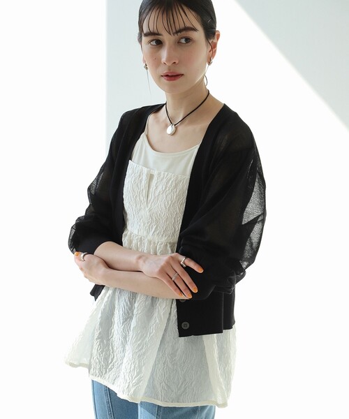 Ray BEAMS(レイビームス)の「Ray BEAMS / シアー ウエスト リブ Vネック カーディガン(カーディガン/ボレロ・レディース・ブラック/グリーン/ラベンダー・ONE SIZE)」の9枚目の写真