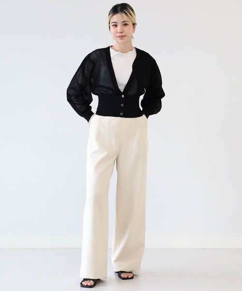 Ray BEAMS(レイビームス)の「Ray BEAMS / シアー ウエスト リブ Vネック カーディガン(カーディガン/ボレロ・レディース・ブラック/グリーン/ラベンダー・ONE SIZE)」の10枚目の写真