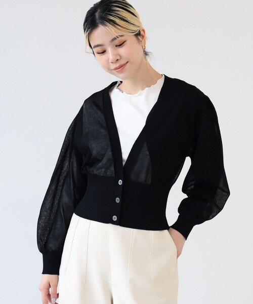 Ray BEAMS(レイビームス)の「Ray BEAMS / シアー ウエスト リブ Vネック カーディガン(カーディガン/ボレロ・レディース・ブラック/グリーン/ラベンダー・ONE SIZE)」の11枚目の写真