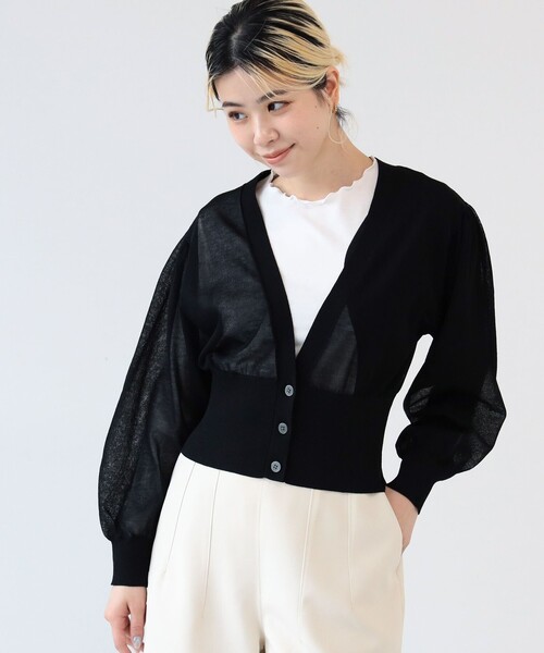 Ray BEAMS(レイビームス)の「Ray BEAMS / シアー ウエスト リブ Vネック カーディガン(カーディガン/ボレロ・レディース・ブラック/グリーン/ラベンダー・ONE SIZE)」の13枚目の写真