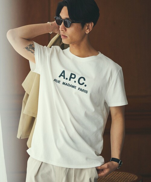 A.P.C.× FREAK'S STORE 別注モデル　ロゴTシャツ NAUTICA/Garment Pigment Dyed Hidden Logo Multi Border S/S