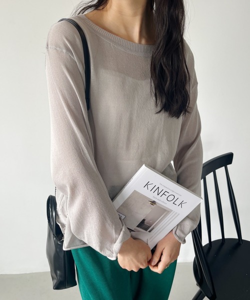 CLEA（クレア）の「シアーメッシュオーバー長袖トップス（Tシャツ/カットソー・レディース・ライトグレー/ホワイト/オリーブ/ブラック・FREE）」の4枚目の写真