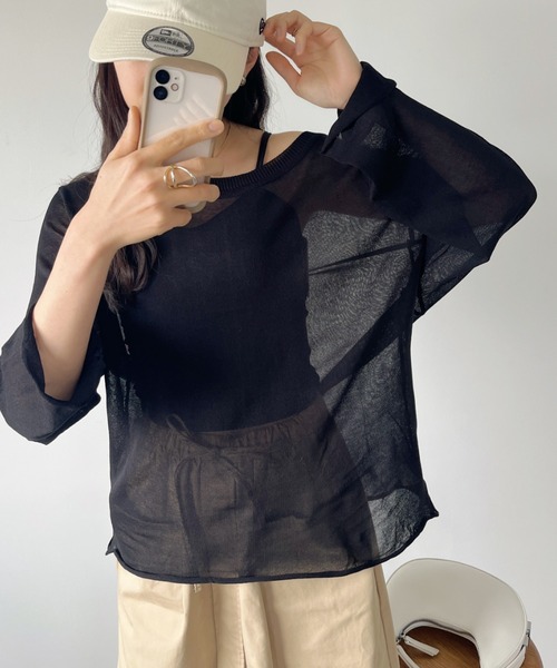 CLEA（クレア）の「シアーメッシュオーバー長袖トップス（Tシャツ/カットソー・レディース・ライトグレー/ホワイト/オリーブ/ブラック・FREE）」の3枚目の写真