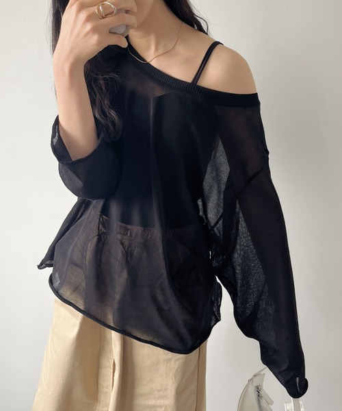 CLEA（クレア）の「シアーメッシュオーバー長袖トップス（Tシャツ/カットソー・レディース・ライトグレー/ホワイト/オリーブ/ブラック・FREE）」の17枚目の写真