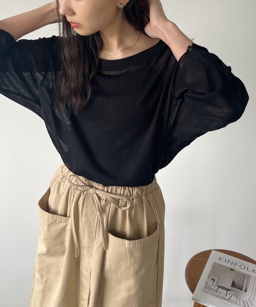 CLEA（クレア）の「シアーメッシュオーバー長袖トップス（Tシャツ/カットソー・レディース・ライトグレー/ホワイト/オリーブ/ブラック・FREE）」の14枚目の写真