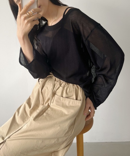 CLEA（クレア）の「シアーメッシュオーバー長袖トップス（Tシャツ/カットソー・レディース・ライトグレー/ホワイト/オリーブ/ブラック・FREE）」の19枚目の写真