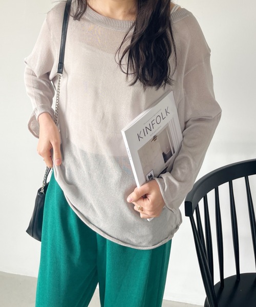 CLEA（クレア）の「シアーメッシュオーバー長袖トップス（Tシャツ/カットソー・レディース・ライトグレー/ホワイト/オリーブ/ブラック・FREE）」の22枚目の写真
